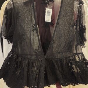 Torrid Sheer Black Lace Peplum Top